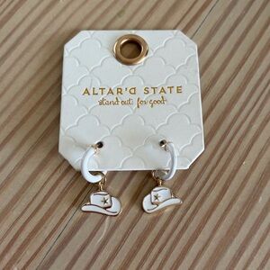 Altar'd State Gold and White Cowboy Hat Earrings